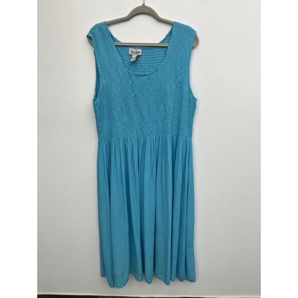 Serengeti Women’s Dress Smocked Scoop Neck 1XL Sleeveless Pullover Aqua Blue - Picture 2 of 8